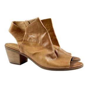 Lucky Brand Basel Peep Toe Leather Bootie Sandals Tan Size 8.5 / 39